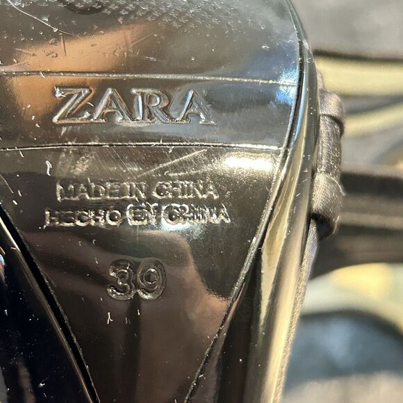 Zara Womens Black Satin Strap Zip Up Open Toe Shoes Stiletto Heels SZ‎ 39, 8.5 - Picture 10 of 15